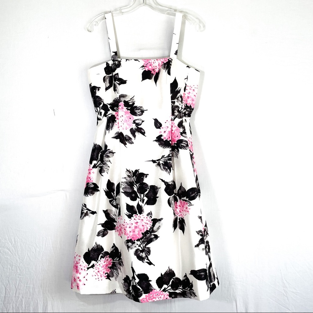 Jessica Howard Black/Pink Floral Sz. 8 Empire Waist Square Neck Sleeveless Dress